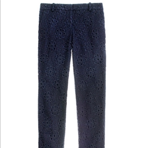 J. Crew | Navy Blue Cafe Capri in Pinwheel Eyelet - Picture 2 of 6